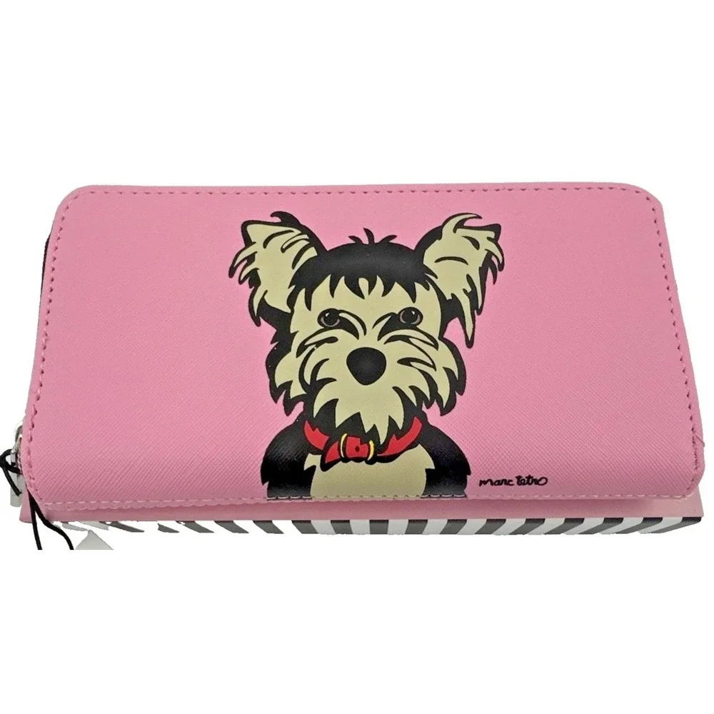 Marc Tetro Yorkie Dog Pink Zip Around Wallet With Gift Box NWT